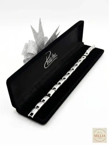 Pulseira com Elos Trabalhados em Aço Inoxidável Premium Prata Fina + Estojo