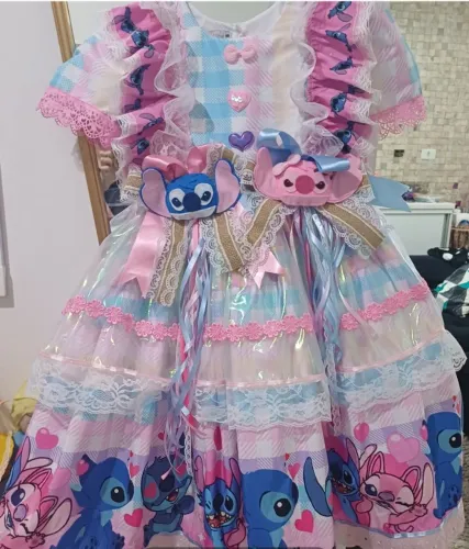 2 Vestidos junino luxo Stitch Mãe e Filha