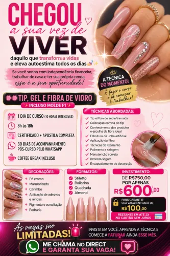 Curso mega completo GEL/ FIBRA DE VIDRO NO MOLDE F1 incluso TIP