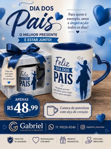Caneca alça de coração para o dia dos pais