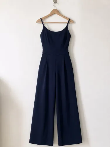 Macacão Feminino Pantalona Preto Novo Costas Abertas Zíper do Lado