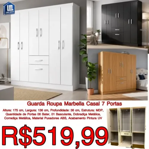 Guarda Roupa Marbella Casal 7 Portas - FRETE GRÁTIS