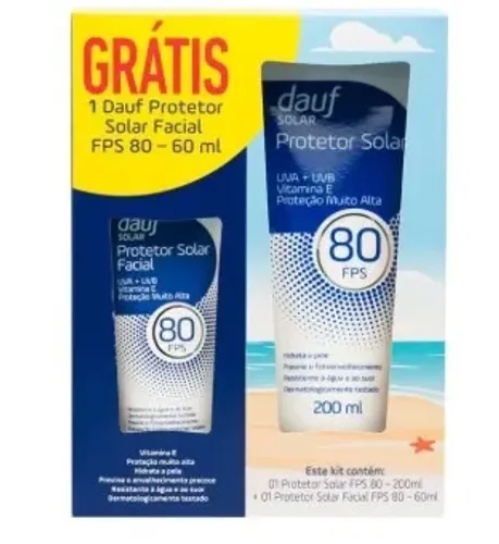 Kit Protetor Solar Corporal Dauf Fps80 Com 200ml Grátis Protetor Facial Fps80 Com 60ml