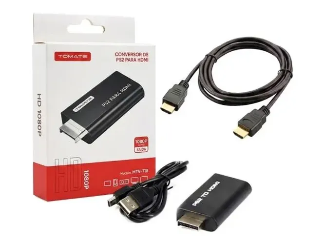 Combo Cabo HDMI 2 metros + Conversor Adaptador PlayStation 2 Tomate