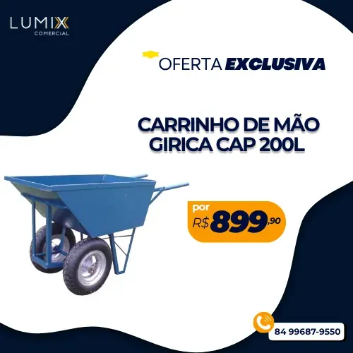 CARRINHO DE MÃO GIRICA EM CHAPA DE AÇO CAP 200L