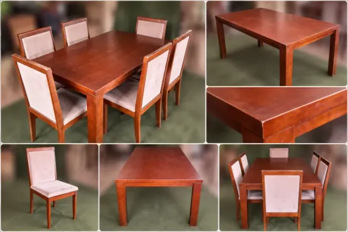 Mesa de jantar com 6 cadeiras estofadas - R$ 650