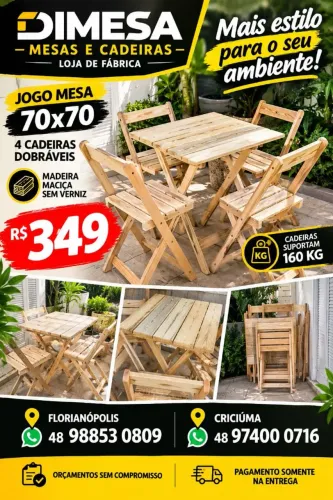 Cadeiras mesas e bistrôs a venda direto da fábrica. Pague somente na entrega. *