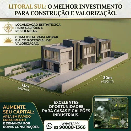 8 Terrenos 15X30 Juntos Esriturados e Registrados no Conde à 15 minutos de João Pessoa
