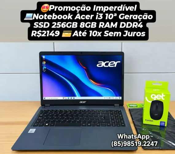 Promoção Imperdível Notebook Acer i3 Décima Geração SSD 256GB 8GB RAM DDR4 Até 10x S/J