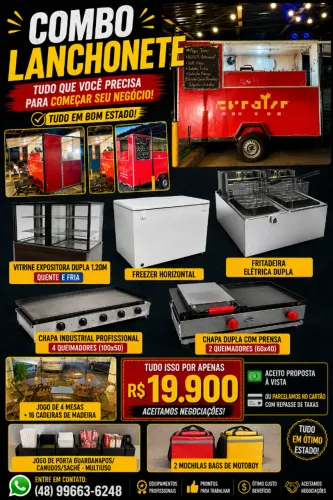 COMBO COMPLETO DE LANCHONETE À VENDA: TRAILER + EQUIPAMENTOS