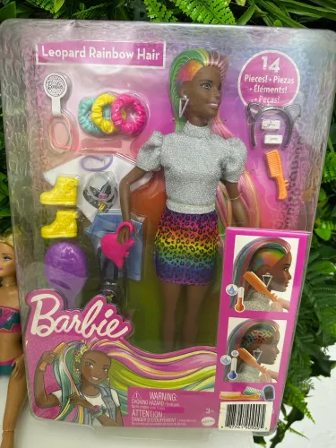Boneca Barbie Leopard Rainbow Hair - Grn80 