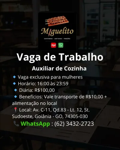 Vaga auxiliar cozinheira
