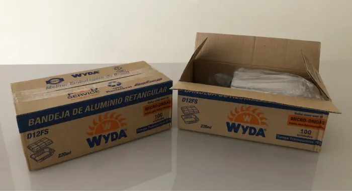 Marmitinhas de alumínio retangular com tampa transparente - 220 ml Wyda