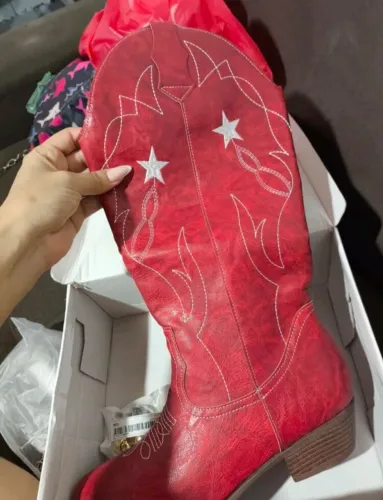 Bota Country Western Vermelha Com Bordados - Nova - N° 37