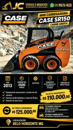 Mini Carregadeira Case SR150 cabine aberta