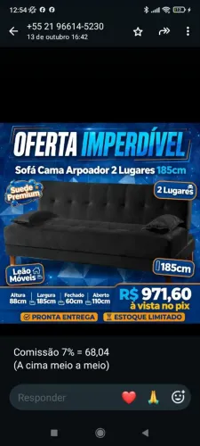 Sofá Cama Arpoador 2 Lugares 1,85 Cm