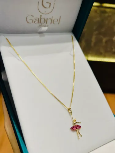 Cordão de ouro feminino + pingente bailarina 2.75g ( LOJA )