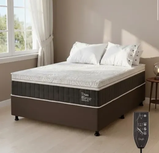 Cama Box Queen Confort Massage D28 Molas Ensacadas com Base Marrom
