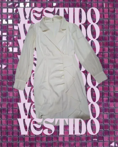 VESTIDO SOCIAL BRANCO COM MANGA LONGA TAMANHO P
