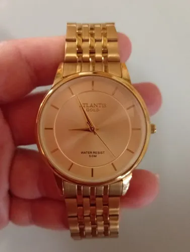 Relógio Atlantis Gold folheado unissex a prova dágua