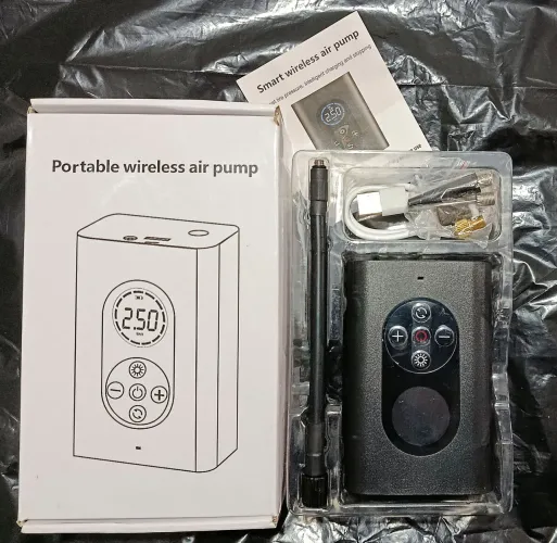 Compressor de Ar Portátil Sem Fio - (bomba bicicleta c/ bicos, cabos e manual, na caixa)