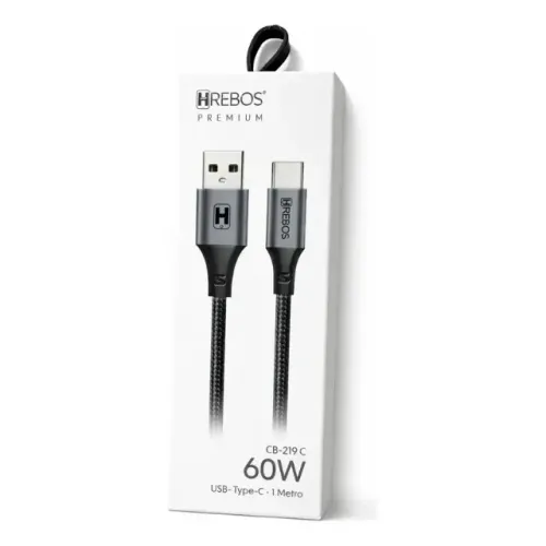 Cabo Usb-c Premium 60w 1 Metro Reforçado Hrebos Cb-219c Preto Loja Coimbra Computadores
