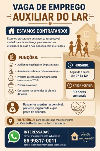 Contratamos Auxiliar do Lar
