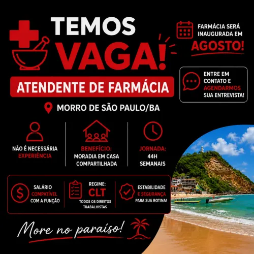 Atende de de farmácia em Morro de São Paulo/ Bahia.