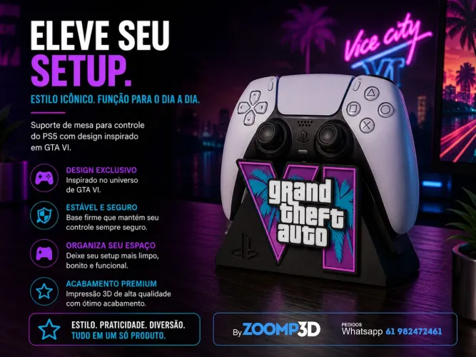 Base para controle de PS5 na Temática de GTA VI (GTA6)