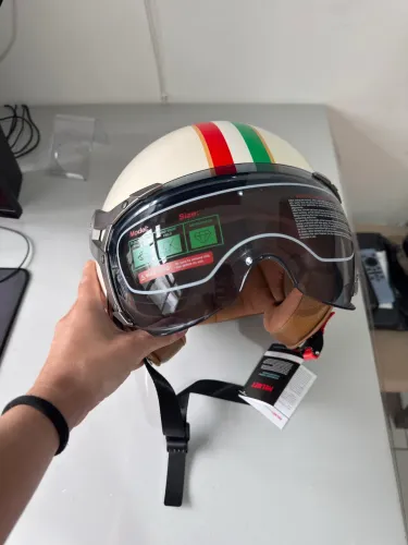 Capacete Retrô para Moto e Bike Elétrica com Viseira - Novo