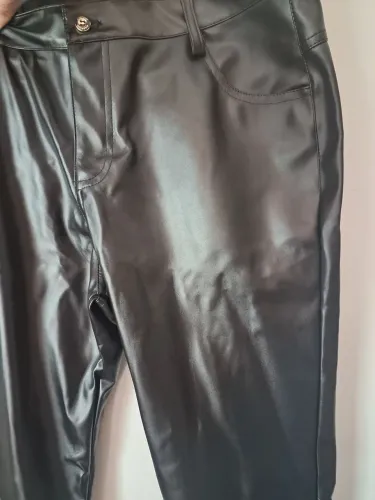 Calça masculina de couro pu