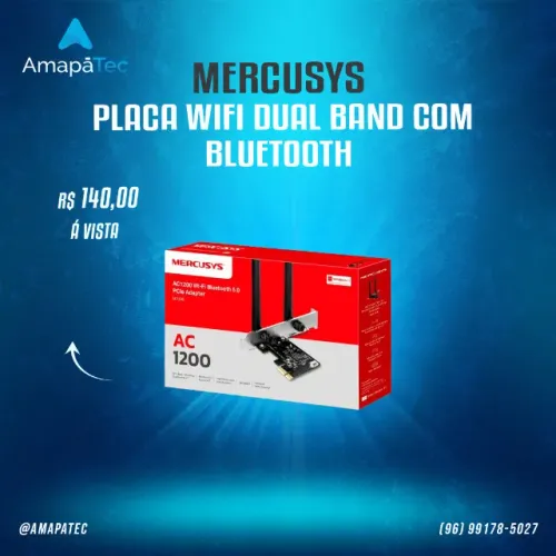 MA30E - Placa De Rede Wifi Mercusys Ac1200 com Bluetooth