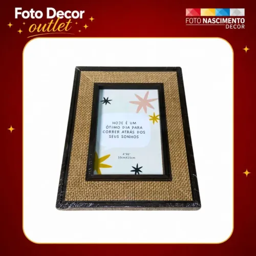 Porta-Retrato 10x15 cm - Modelo Preto com Detalhe em Palha ?