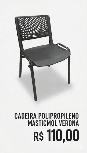 CADEIRA FIXA POLIPROPILENO - NOVA - EMPILHÁVEL - 4 PÉS - VERONA - PARA IGREJA