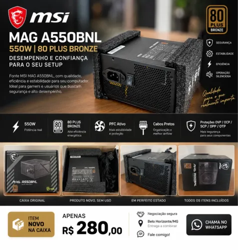 Fonte de computador MSI MAG A550BNL 550W - 80 Plus Bronze