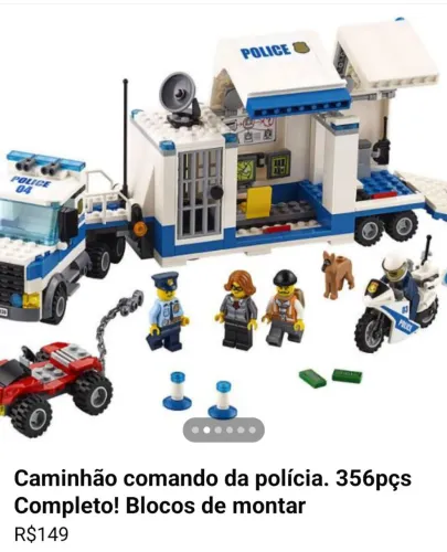 Caminhão comando da Polícia blocos de montar 356 peças completo 