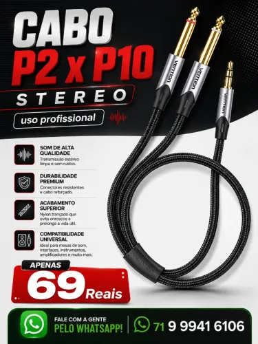 Cabo P2 x P10 Stereo