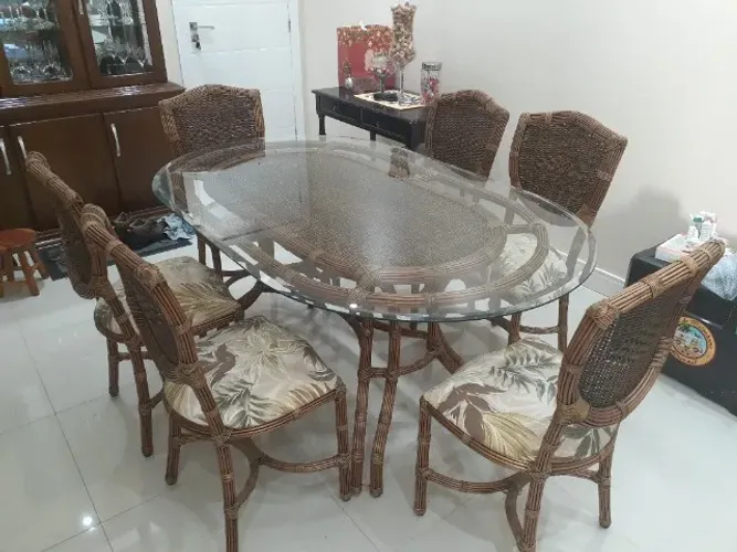 Mesa jantar Rattan com 6 cadeiras