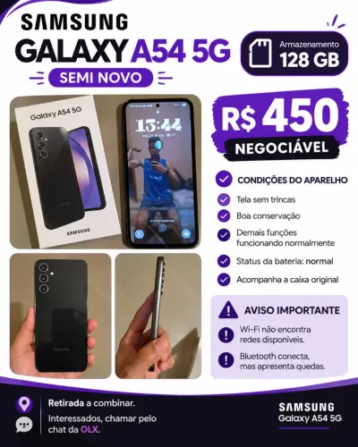 Samsung Galaxy A54 5G 128GB Preto Seminovo