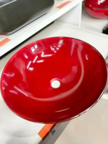 Cuba De Apoio Redonda Viso De Vidro Vermelha para Banheiro e Lavabo