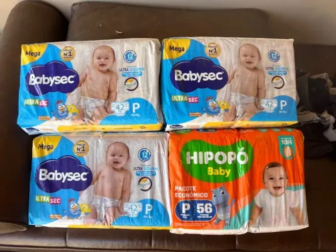 Fralda Descartável BabySec Ultra Sec P c/42un e Hipopó P c/ 56un