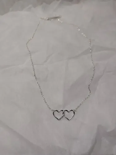 Cordão feminino Prata, Básico Com Pingente De Corações