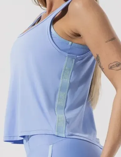 Cropped regata feminino com elástico na lateral activity DLK azul - NOVA