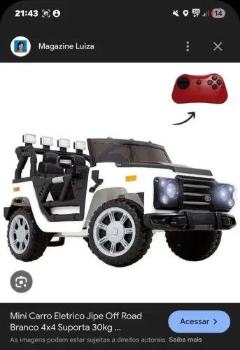Carro jeep eletrico infantil