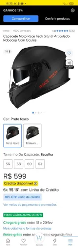 Capacete Race Tech 58 Preto Fosco -Novo - R$ 450