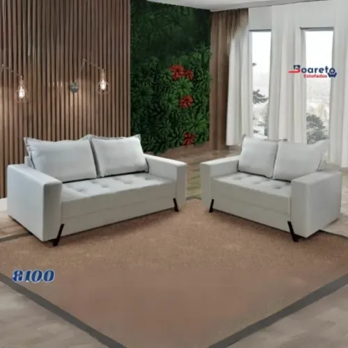 sala escritorio conjunto sofa 2x3 lugares tecido linho