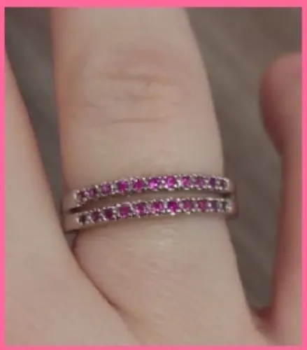 Anel de Prata Duplo com Pedras Rosa