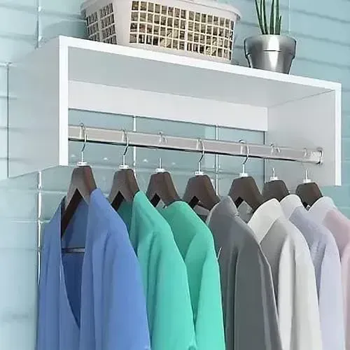 Arara de Roupa Cabideiro para Parede 100% MDF Branco (NOVO)