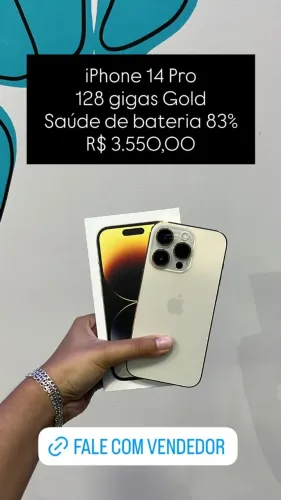iPhone 14 Pro / 128GB / Gold / Saúde de bateria 83% / R$ 3.550,00