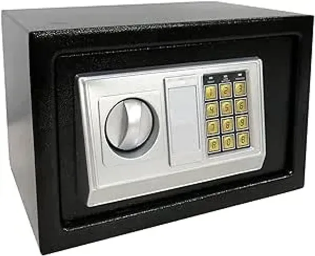 Cofre Eletrônico Digital em Aço Com Teclado e Chave Reserva (PRETO, MEDIO 31X20X20 CM)
